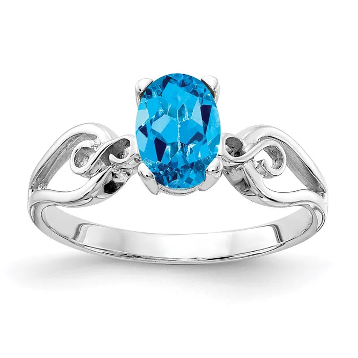 14k White Gold 8x6mm Oval Blue Topaz Checker ring Goldia Rings