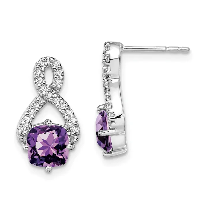 14k White Gold Amethyst and Real Diamond Earrings Goldia Earrings
