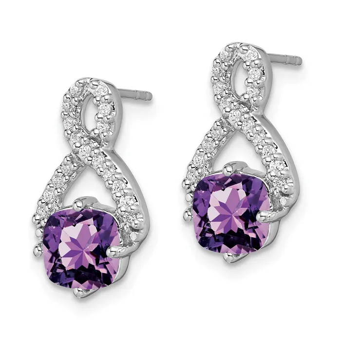 14k White Gold Amethyst and Real Diamond Earrings Goldia Earrings