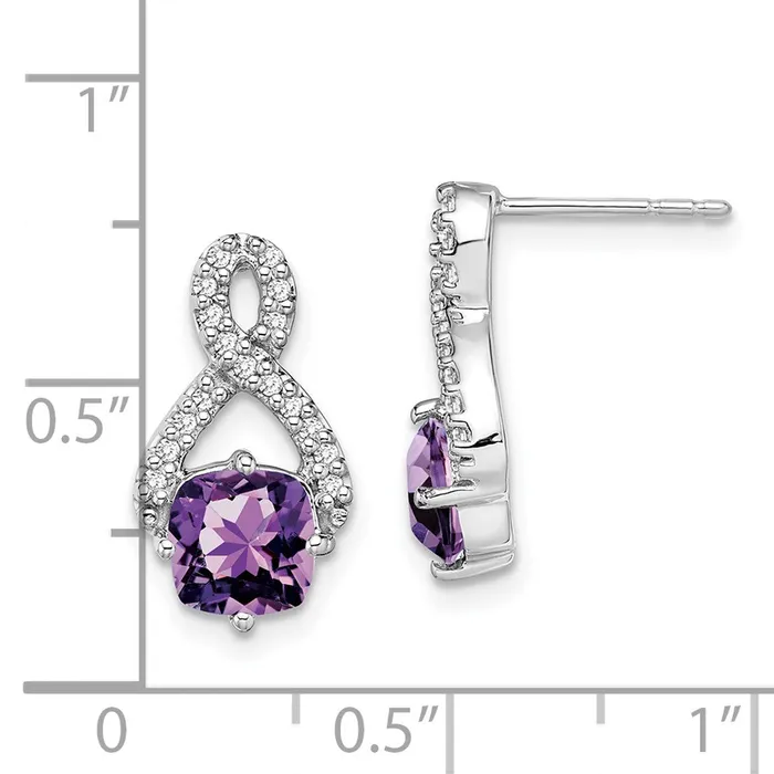 14k White Gold Amethyst and Real Diamond Earrings Goldia Earrings