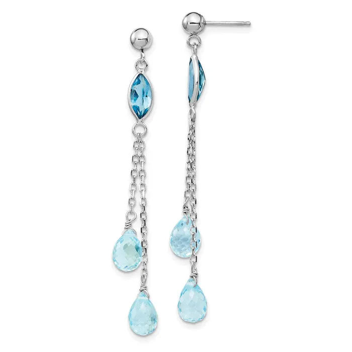 14k White Gold Blue Tear Drop Topaz Dangle Earrings Goldia Earrings