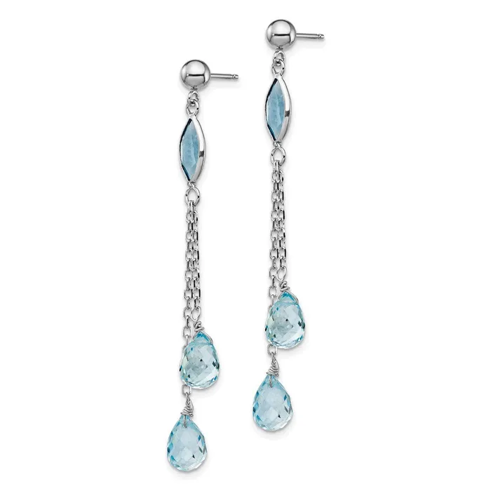 14k White Gold Blue Tear Drop Topaz Dangle Earrings Goldia Earrings