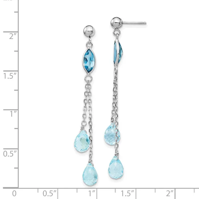 14k White Gold Blue Tear Drop Topaz Dangle Earrings Goldia Earrings