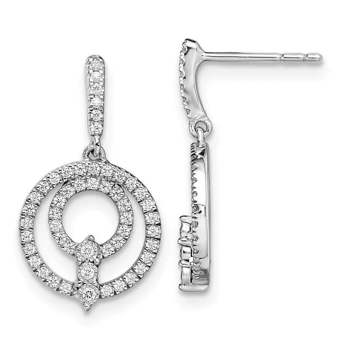 14k White Gold Circle Real Diamond Dangle Post Earrings Goldia Earrings