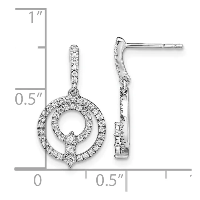 14k White Gold Circle Real Diamond Dangle Post Earrings Goldia Earrings