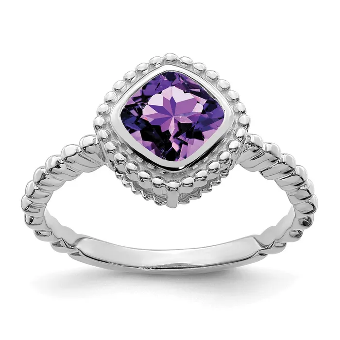 14k White Gold Cushion Amethyst Ring Goldia Rings