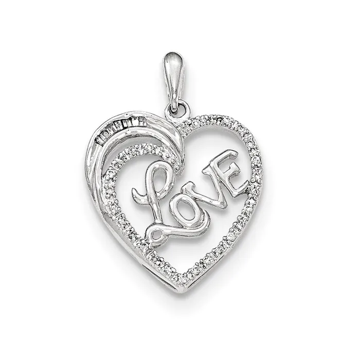 14k White Gold Diamond Heart W LOVE Pendant Goldia Necklaces