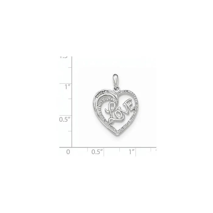 14k White Gold Diamond Heart W LOVE Pendant Goldia Necklaces