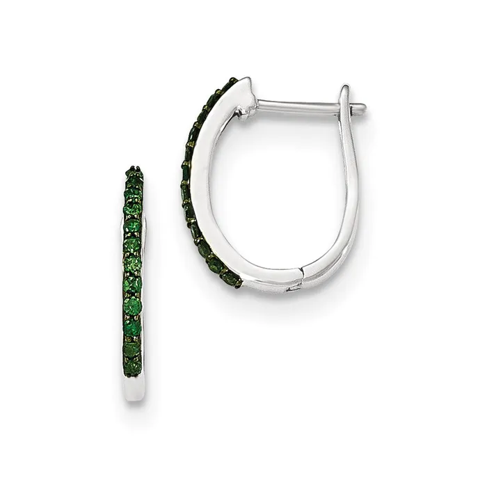 14K White Gold Green Real Diamond 13mm Hinged Hoop Earrings Goldia Earrings 14K White Gold Green Real Diamond 13mm Hinged Hoop Earrings Goldia Earrings