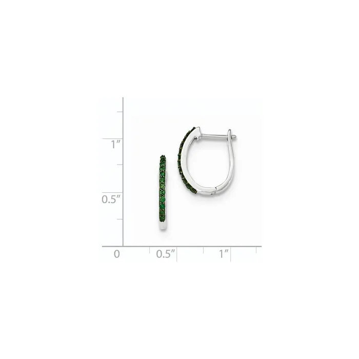 14K White Gold Green Real Diamond 13mm Hinged Hoop Earrings Goldia Earrings