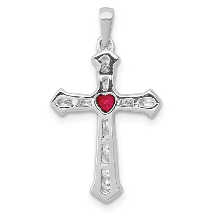 14K White Gold Lab Grown Diamond VSSI FGH Created Ruby Cross Pendant Goldia Necklaces
