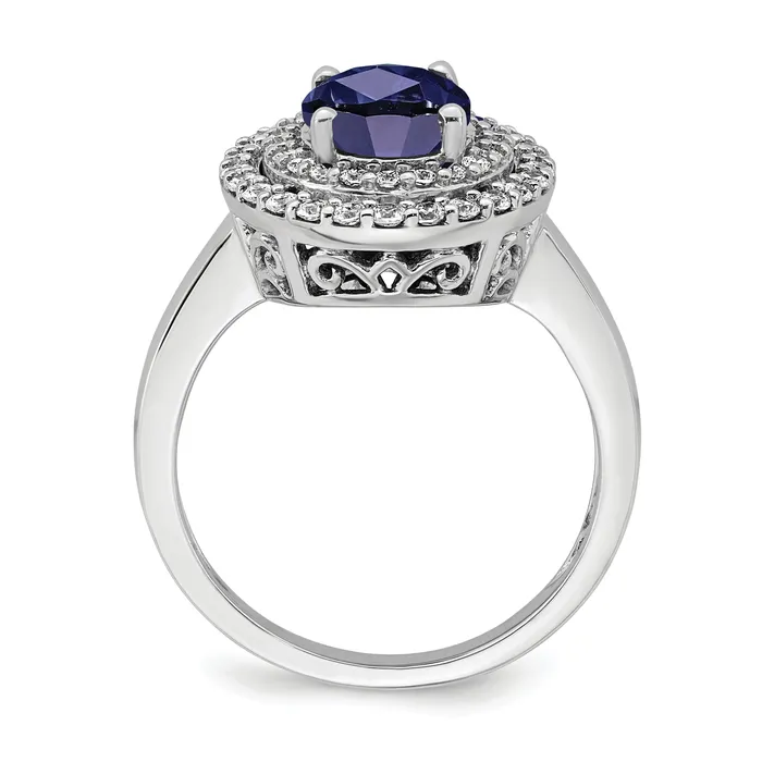 14K White Gold Lab Grown VSSI FGH Diamond Created Blue Sapphire Ring Goldia Rings