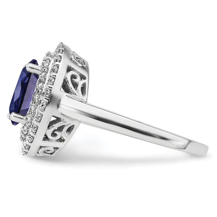 14K White Gold Lab Grown VSSI FGH Diamond Created Blue Sapphire Ring Goldia Rings