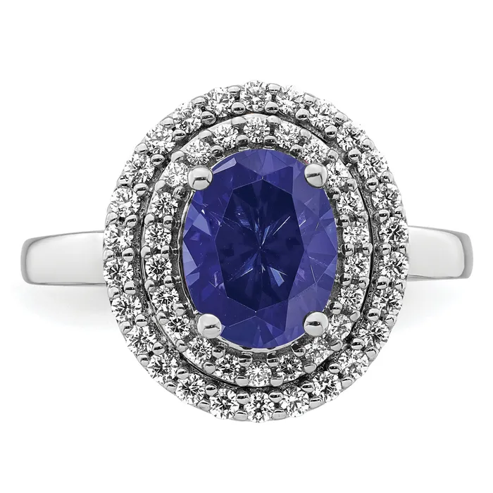 14K White Gold Lab Grown VSSI FGH Diamond Created Blue Sapphire Ring Goldia Rings