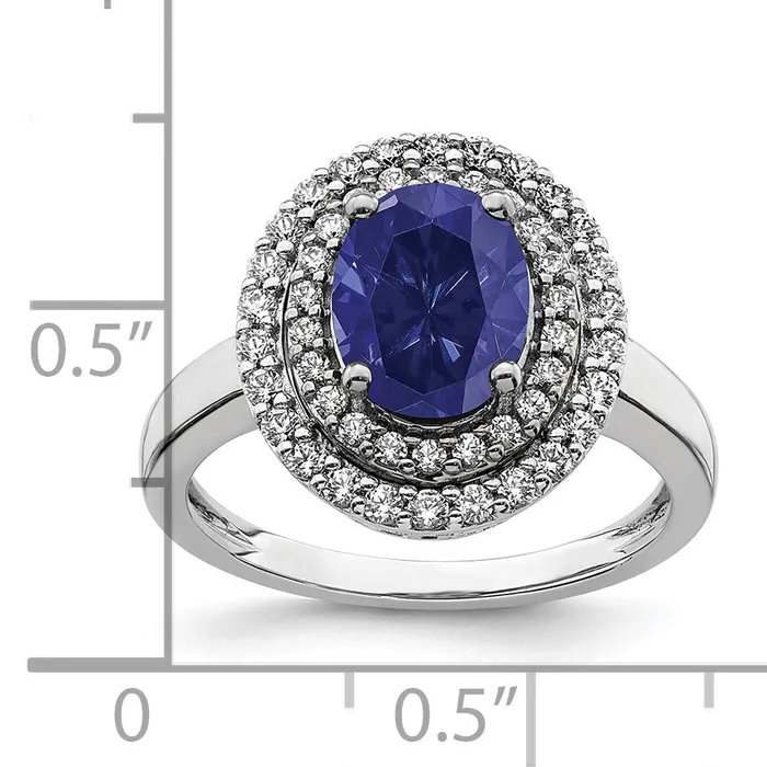 14K White Gold Lab Grown VSSI FGH Diamond Created Blue Sapphire Ring Goldia Rings