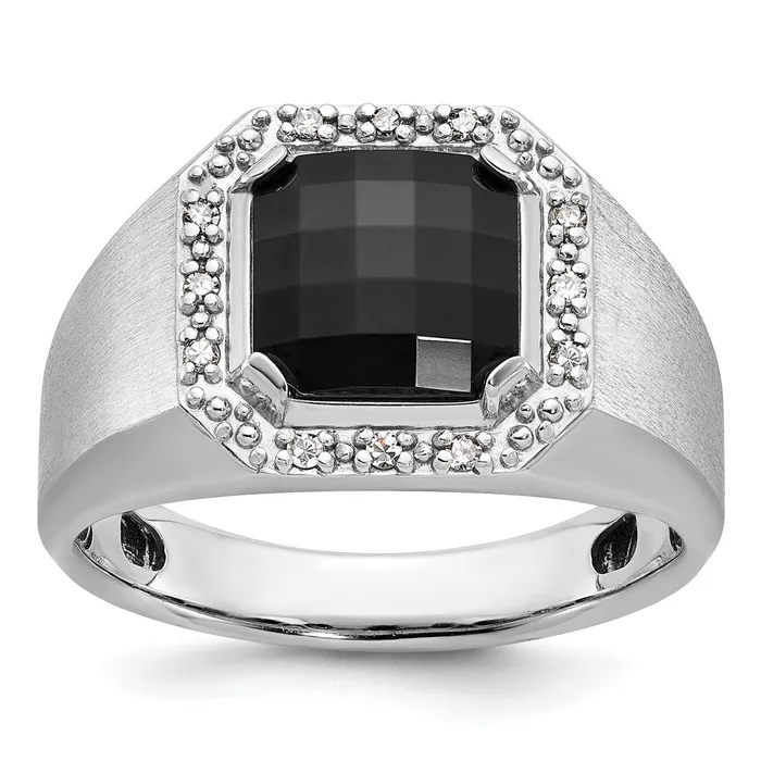 14k White Gold Mens Onyx and 18 carat Diamond Complete Ring Goldia Rings 14k White Gold Mens Onyx and 18 carat Diamond Complete Ring Goldia Rings