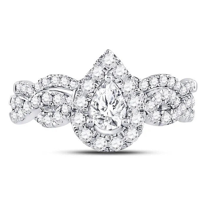 14k White Gold Pear Diamond Bridal Wedding Ring Set 1 Cttw Certified gndatlanta Rings