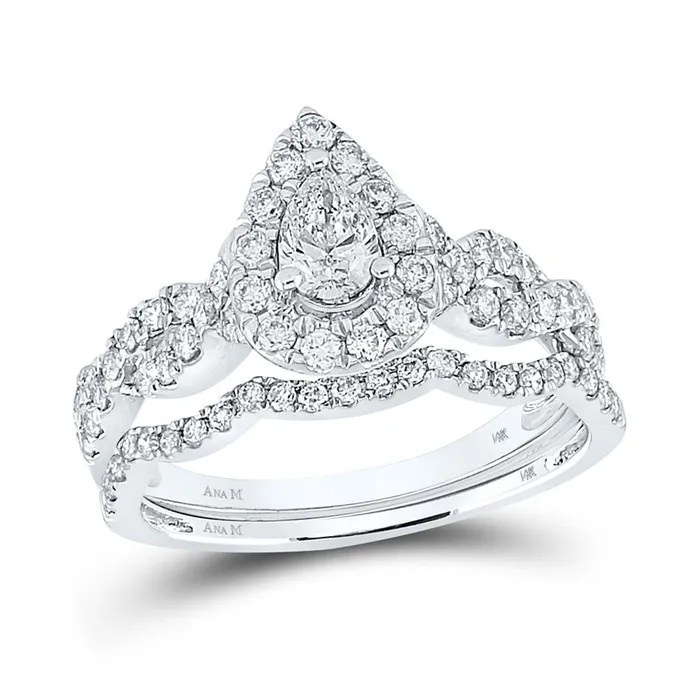 14k White Gold Pear Diamond Bridal Wedding Ring Set 1 Cttw Certified gndatlanta Rings