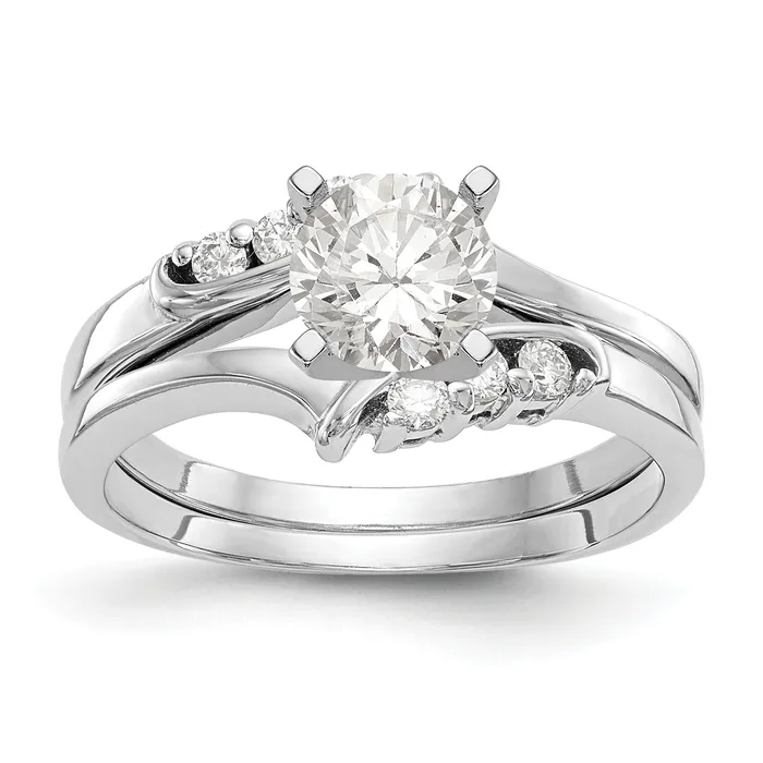 14k White Gold Peg Set Simulated Diamond By Pass Engagement Ring Goldiacom Rings
