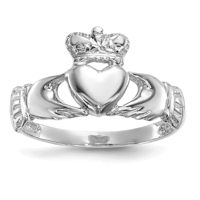 14k White Gold Polished Claddagh Ring Goldia Rings