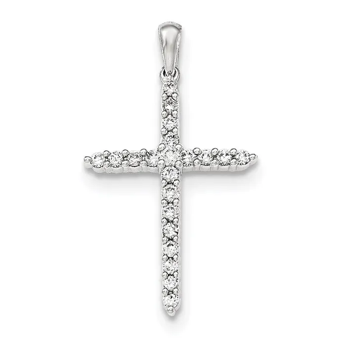 14K White Gold Polished Real Diamond Cross Pendant Goldia Necklaces