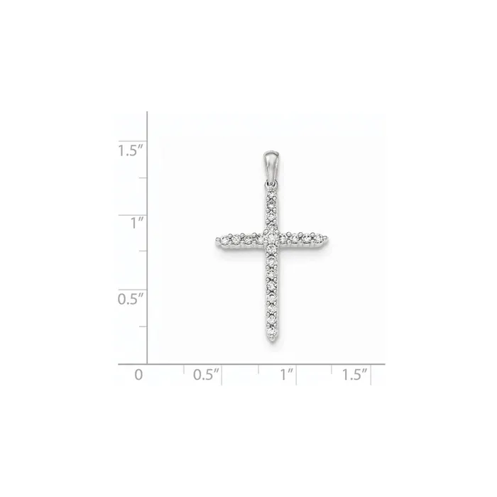 14K White Gold Polished Real Diamond Cross Pendant Goldia Necklaces