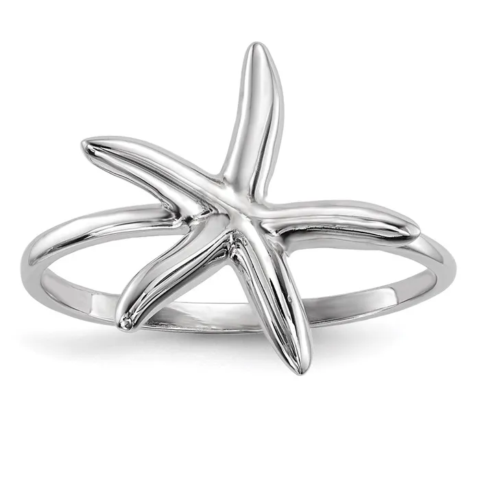 14k White Gold Polished Star Fish Ring Goldia Rings