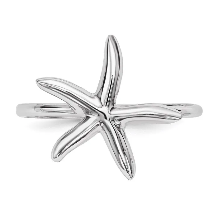 14k White Gold Polished Star Fish Ring Goldia Rings