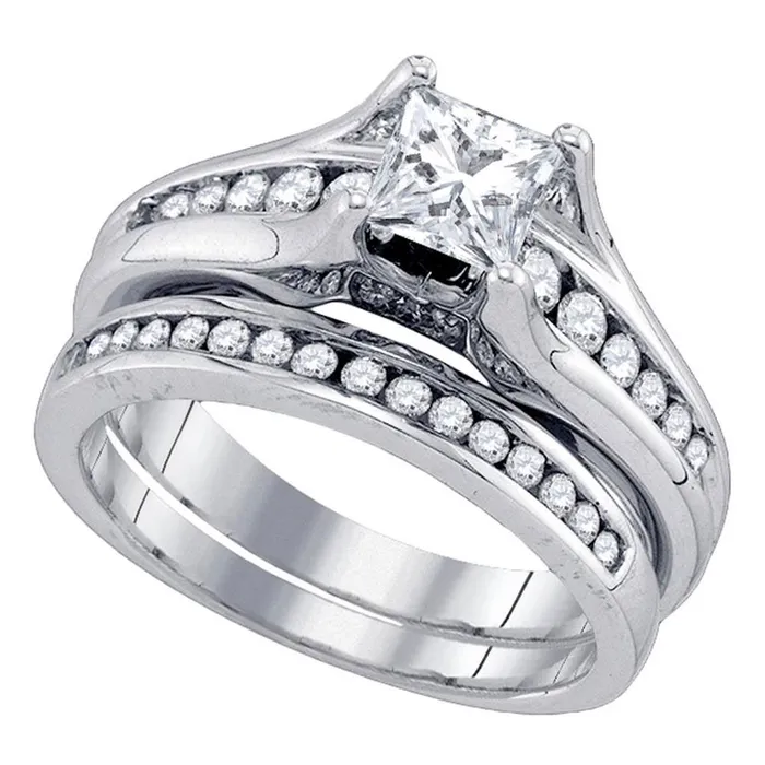 14k White Gold Princess Diamond Bridal Wedding Ring Set 114 Cttw gndatlanta Rings 14k White Gold Princess Diamond Bridal Wedding Ring Set 114 Cttw gndatlanta Rings