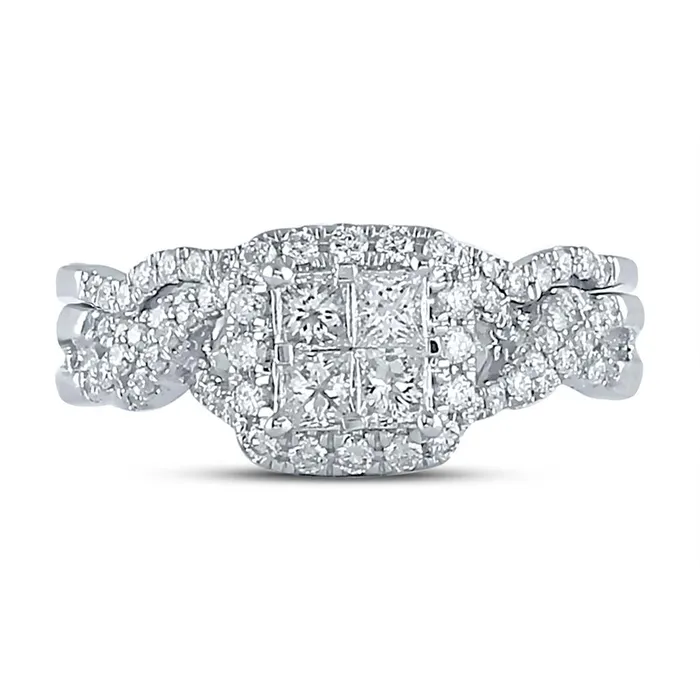 14k White Gold Princess Diamond Bridal Wedding Ring Set 1 Cttw gndatlanta Rings
