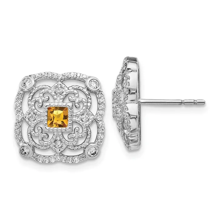 14k White Gold Real Diamond and Citrine Fancy Earrings Goldia Earrings 14k White Gold Real Diamond and Citrine Fancy Earrings Goldia Earrings