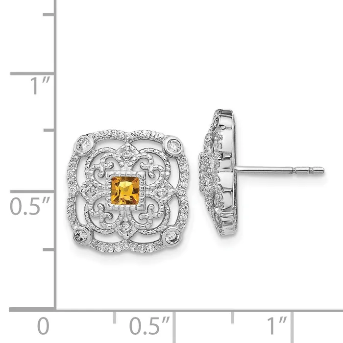 14k White Gold Real Diamond and Citrine Fancy Earrings Goldia Earrings
