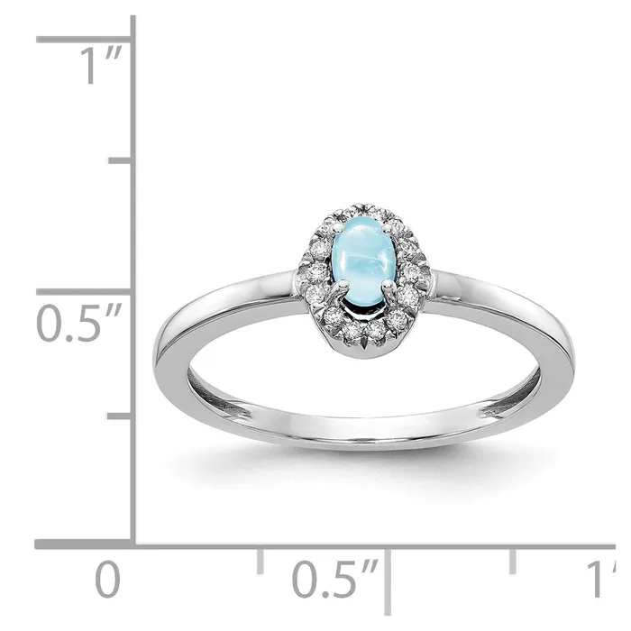 14k White Gold Real Diamond and Oval Cabochon Aquamarine Ring Goldia Rings
