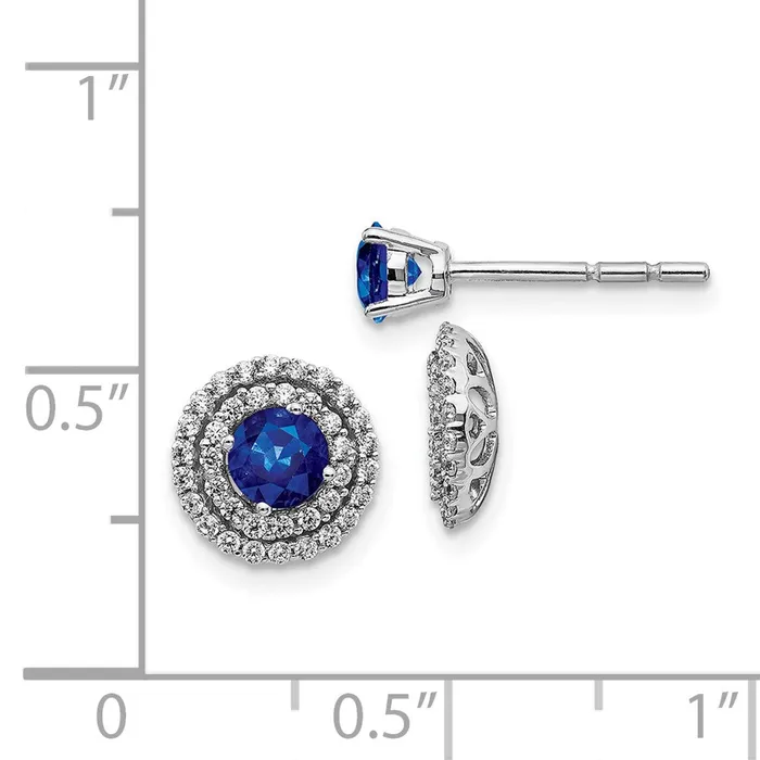 14k White Gold Real Diamond and Sapphire Stud w Jacket Earrings Goldia Earrings