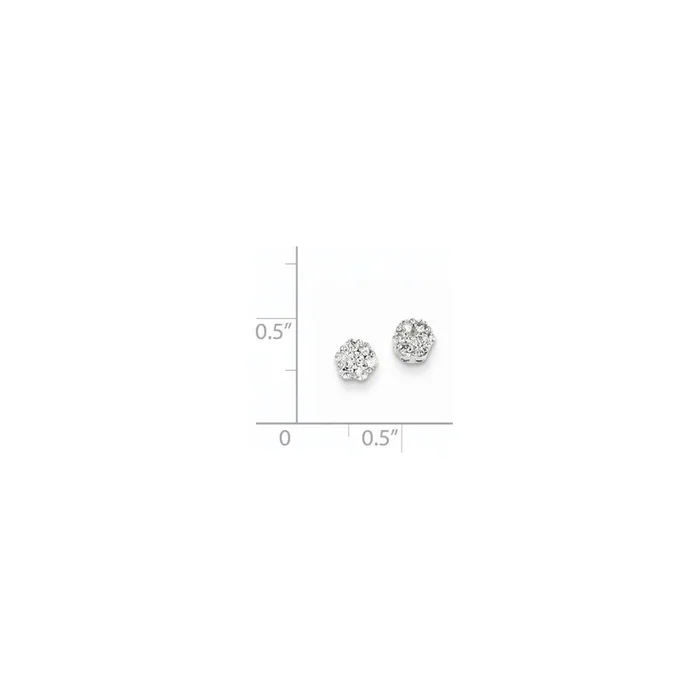 14k White Gold Real Diamond Cluster Screwback Earrings Goldia Earrings