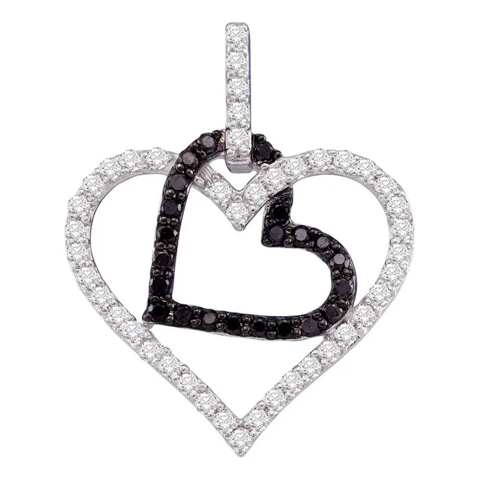 14k White Gold Round Black Diamond Double Heart Pendant 12 Cttw gndatlanta Necklaces 14k White Gold Round Black Diamond Double Heart Pendant 12 Cttw gndatlanta Necklaces