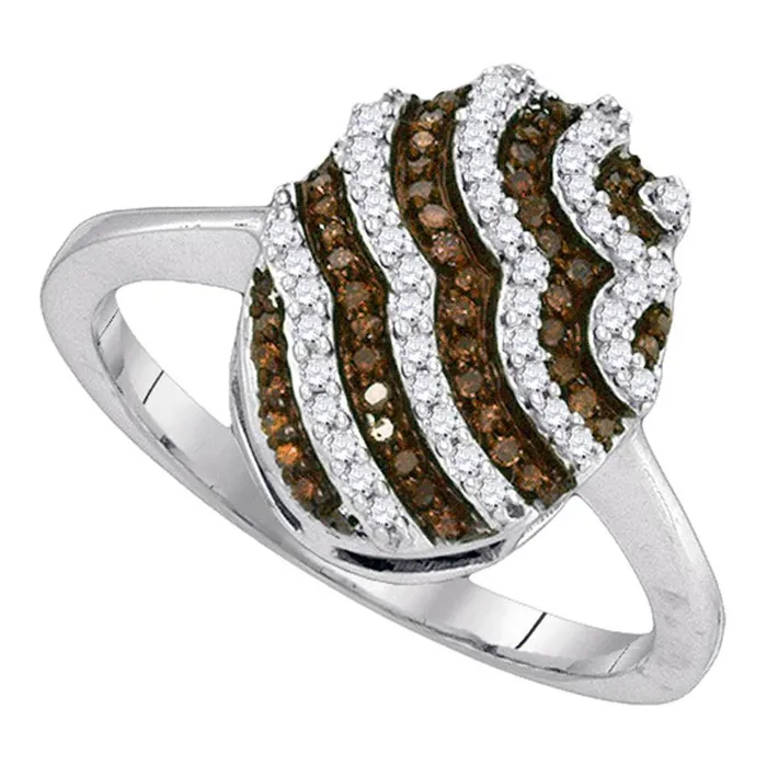 14k White Gold Round Brown Diamond Striped Cluster Ring 13 Cttw gndatlanta Rings 14k White Gold Round Brown Diamond Striped Cluster Ring 13 Cttw gndatlanta Rings