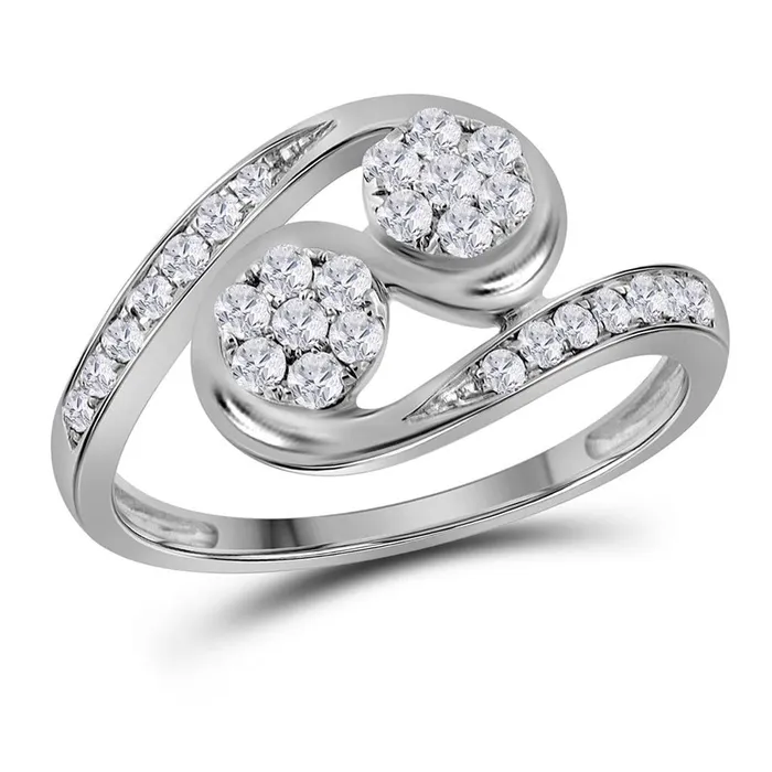 14k White Gold Round Diamond Cluster 2stone Ring 12 Cttw gndatlanta Rings 14k White Gold Round Diamond Cluster 2stone Ring 12 Cttw gndatlanta Rings