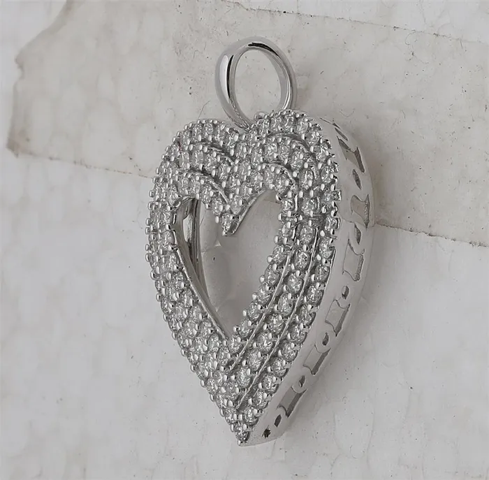 14k White Gold Round Diamond Heart Pendant 1 Cttw gndatlanta Necklaces