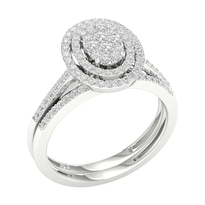 14k White Gold Round Diamond Oval Bridal Wedding Ring Set 12 Cttw gndatlanta Rings