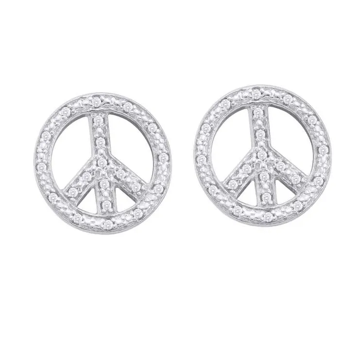 14k White Gold Round Diamond Peace Sign Earrings 16 Cttw gndatlanta Earrings 14k White Gold Round Diamond Peace Sign Earrings 16 Cttw gndatlanta Earrings
