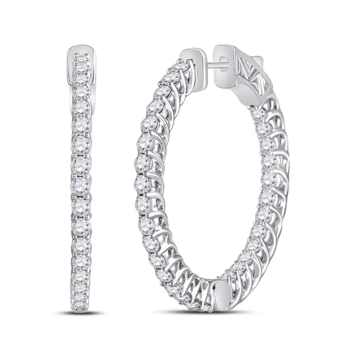 14k White Gold Round Diamond Single Row Hoop Earrings 3 Cttw gndatlanta Earrings 14k White Gold Round Diamond Single Row Hoop Earrings 3 Cttw gndatlanta Earrings