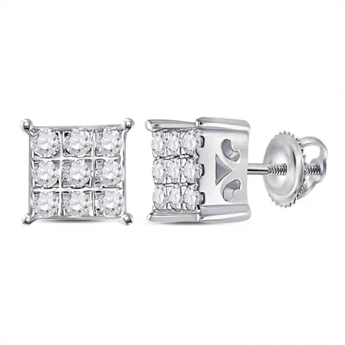 14k White Gold Round Diamond Square Cluster Earrings 16 Cttw gndatlanta Earrings 14k White Gold Round Diamond Square Cluster Earrings 16 Cttw gndatlanta Earrings