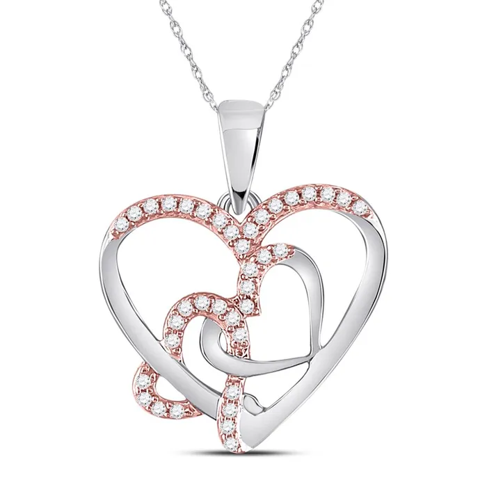 14k White Gold Round Diamond Triple Heart Pendant 16 Cttw gndatlanta Necklaces 14k White Gold Round Diamond Triple Heart Pendant 16 Cttw gndatlanta Necklaces