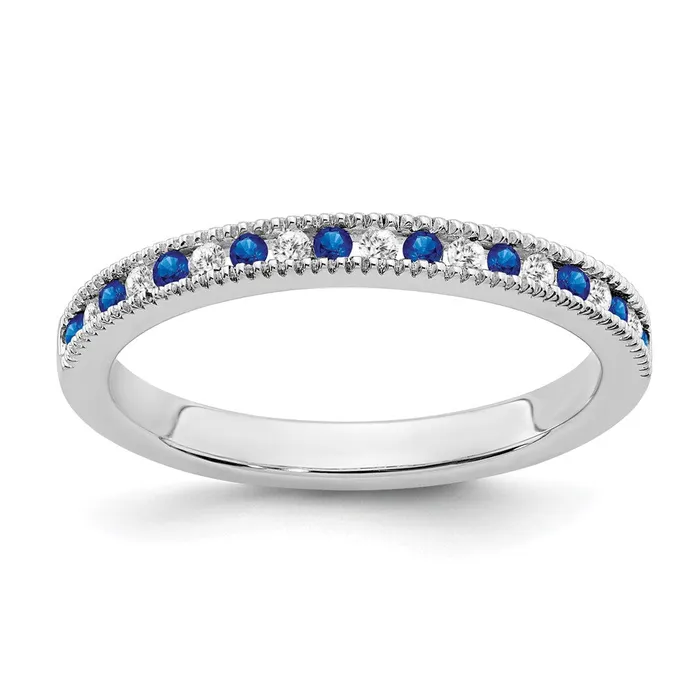 14k White Gold Sapphire and Real Diamond Band Goldia Rings