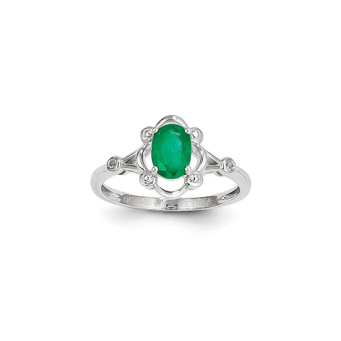 14k White Gold WG Emer Dia Ring Goldia Rings