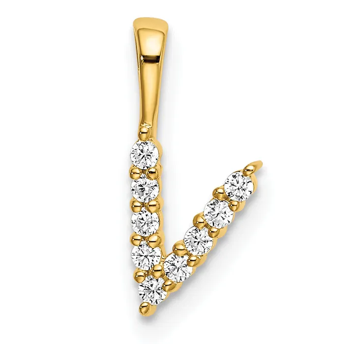 14k Yellow Gold 110 Ct Lab Grown Diamond VSSI G Letter V Initial Pendant Goldia Necklaces 14k Yellow Gold 110 Ct Lab Grown Diamond VSSI G Letter V Initial Pendant Goldia Necklaces
