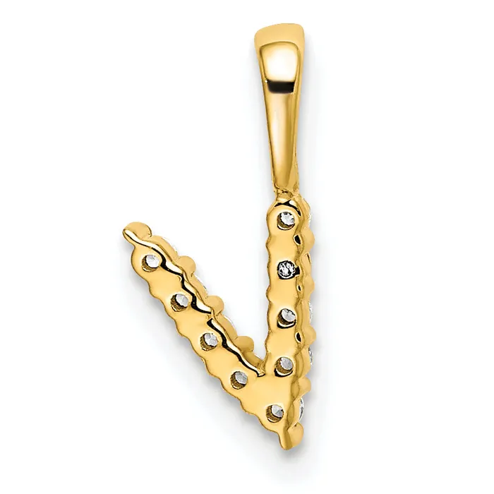14k Yellow Gold 110 Ct Lab Grown Diamond VSSI G Letter V Initial Pendant Goldia Necklaces
