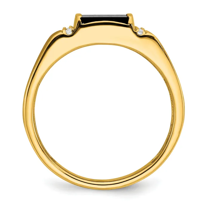 14k Yellow Gold 18 Ct Lab Grown Diamond VSSI G and Onyx Mens Ring Goldia Rings