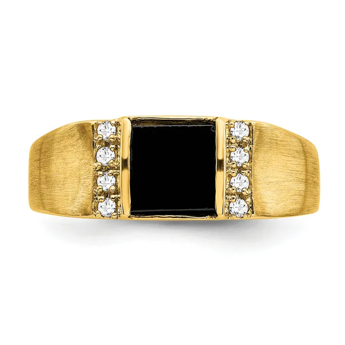 14k Yellow Gold 18 Ct Lab Grown Diamond VSSI G and Onyx Mens Ring Goldia Rings